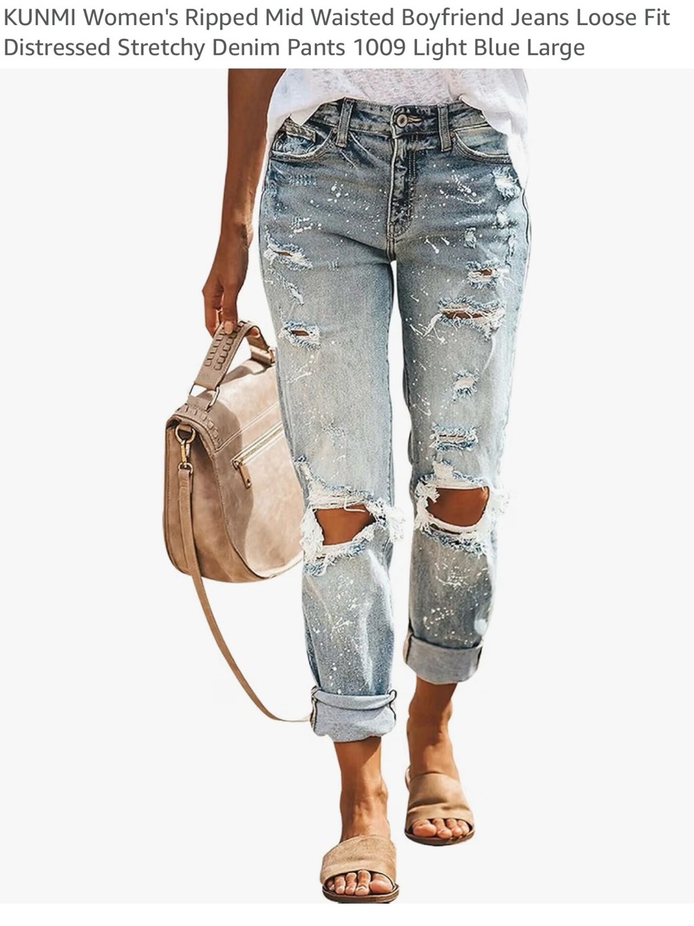 Distressed Light Blue Boyfriend Jeans with Paint-Splatter Detail